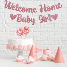 1 Bộ Banner Giấy Chào Mừng Về Nhà - Màu Hồng, Trang Trí Tiệc Sinh Nhật Bé Gái, Tiệc Tiết Lộ Giới Tính, Trang Trí Trong Nhà & Ngoài Trời, Màu Vàng Hồng Lấp Lánh - Nhiều màu - Xem 6