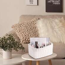 1pc/3pcs Woven White Storage Basket, Multipurpose Organizer Bin For Toys, Cosmetics, Foldable Storage Basket, Desktop Sundries Storage Box, Fabric Storage Container, Basket, Storage Basket, Car Accessories, Kitchen, Bathroom Organizer, Kitchen Accessories, Room Decor, Home Decor, Geometric Woven Boho Baskets, Wood Rattan Plant Pot Holders, Natural Mix Rope Decor For Coastal Vibes Outdoor Spaces - Camel - View 12