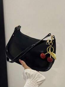 1 chiếc túi hình lưỡi liềm tối giản thời trang, túi đeo vai khóa kéo tối giản màu trơn, túi vuông bằng da PU, thích hợp cho mua sắm, công sở, đi làm, hoạt động ngoài trời, du lịch và sử dụng hàng ngày. - màu đen - Xem 3