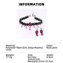 1 套深色哥特式水钻流苏耳环和项链，复古波西米亚蕾丝链吊坠耳环，适合女性日常佩戴派对礼物 - 首飾套裝 - 查看 14