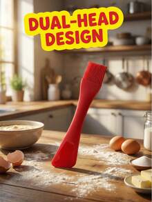 1pc Silicone Double-Headed Scraper Brush, With Soft Silicone Bristles That Can Withstand High Temperatures, Is Suitable For Brushing Oil And Spreading Sauce. Made Of Silicone, It Is Ideal For Baking, Frying, Cake Making, And Preparing Ingredients For Frying And Baking. It Is A Multi-Purpose Kitchen Tool.