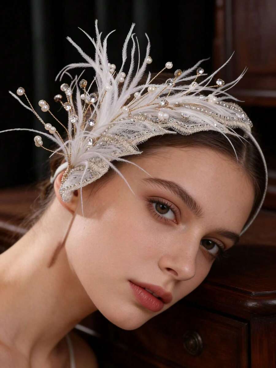 1件手工刺绣羽毛新娘头饰，是摄影、旅行和各种场合的理想配饰 - 42820 - 查看 1