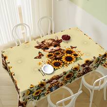 1pc Sunflower & Cute Cow Dining Table Cloth, Warm & Adorable, Easy To Clean, Polyester Material, Suitable For Family Gathering, Easter Party, Decoration, Indoor/Outdoor Use (Picnic, Wedding) - Multicolor - View 8
