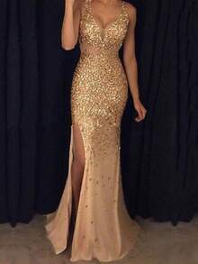 Vestidos Elegantes De Mujer Christmas Dresses For Women Thanksgiving Outfit Women Winter Dresses For Women Holiday Dresses For Women Cocktail Dress - 金色 - 查看 1