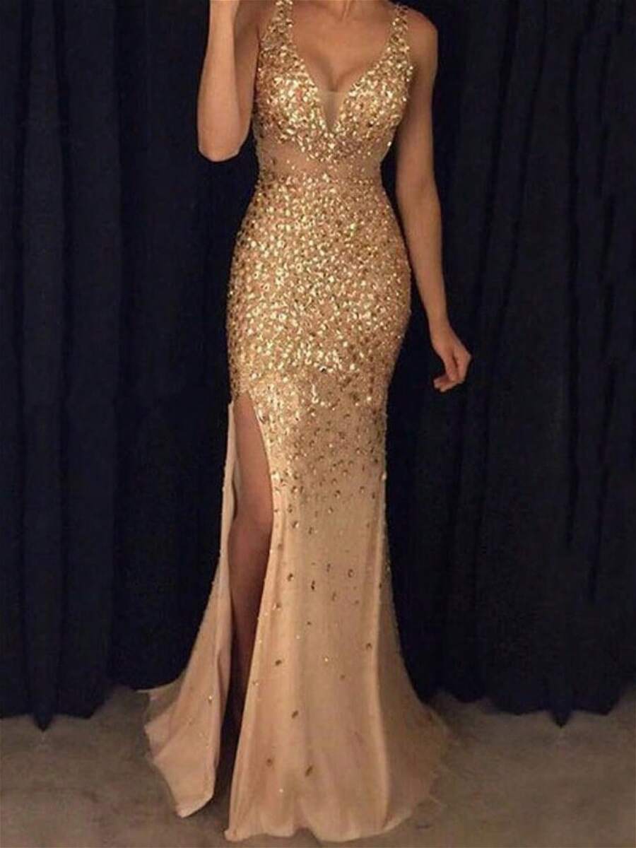 Vestidos Elegantes De Mujer Christmas Dresses For Women Thanksgiving Outfit Women Winter Dresses For Women Holiday Dresses For Women Cocktail Dress - 金色 - 查看 1