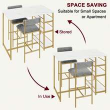 Techigher Dining Table Set For 2, Kitchen Table And Chairs, 3 Piece Counter Height Bar Kitchen Table Set With 2 Upholstered Chairs & 3 Storage Shelves For Small Space, Apartment - 1+2 Set - Gold - View 6