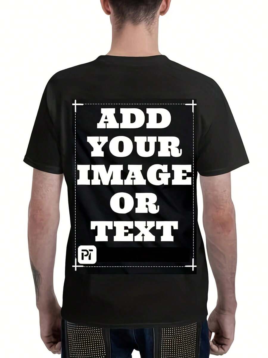 [Factory Special Offer] High-End Custom Men's Pure Cotton T-Shirt - Add Your Image/Text Print, Regular Fit Round Neck Short Sleeve, Selected Fabrics (Comfortable & Breathable), Durable Clear Print, Specially Designed For Business Workwear & Employee Uniforms To Project Professional Image, Versatile Casual Office Wear - 黑色背面 - 查看 1