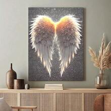2D Flat,1pc 12x18in(30x45cm) Four Sizes Available  Ethereal Angel Wings Wall Art- Wood Framed Canvas Poster With White & Golden Angel Wings, Star-Speckled Shimmering Background - Spiritual New Year's Eve/New Year Celebrations Christian Gifts Valentine's Day Gifts Christmas Gifts Suitable For Bedroom, Living Room, Office  Bedroom, Kitchen, Perfect Gift Idea Home Decor Interior Design - Elegant Christmas & Year-Round Decor, Wrap-Around Canvas Frame - Màu Xám nhạt - Xem 2