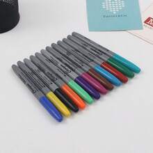 12pcs Permanent Marker Pens - Fine Tip Permanent Oil-Based Pens, Suitable For Color Marking, Painting, Art Creation - Quick Drying & Smudge-Proof, Long-Lasting & Durable, Applicable To Paper, Fabric, Plastic Materials, Classroom, Office, Handicraft Multi-Scenario Use - Multicolor - View 10