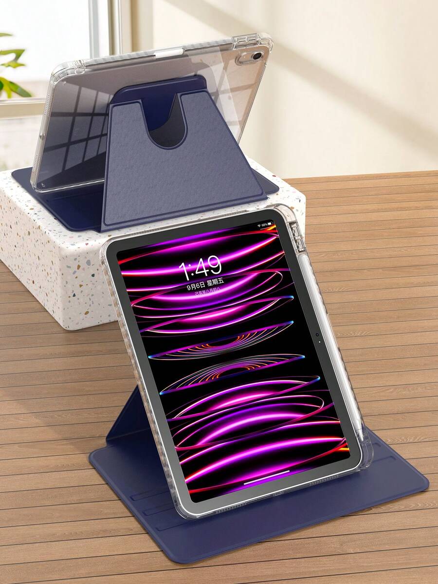 海军蓝保护套，内置笔槽，360°旋转翻转支架，高级防震，自动唤醒/睡眠，灵活视角