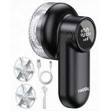 coldSky 可充电式织物除毛器，带毛刷，XL电动除毛器，带数字显示屏，3个超大刀片，毛衣除毛器，适用于衣物、家具、毯子等。