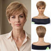 8 Inch Light Brown Wigs For Women Natural Synthetic Wig Hair Perfect Mature Women Daily Party Use - Multicolor - View 5