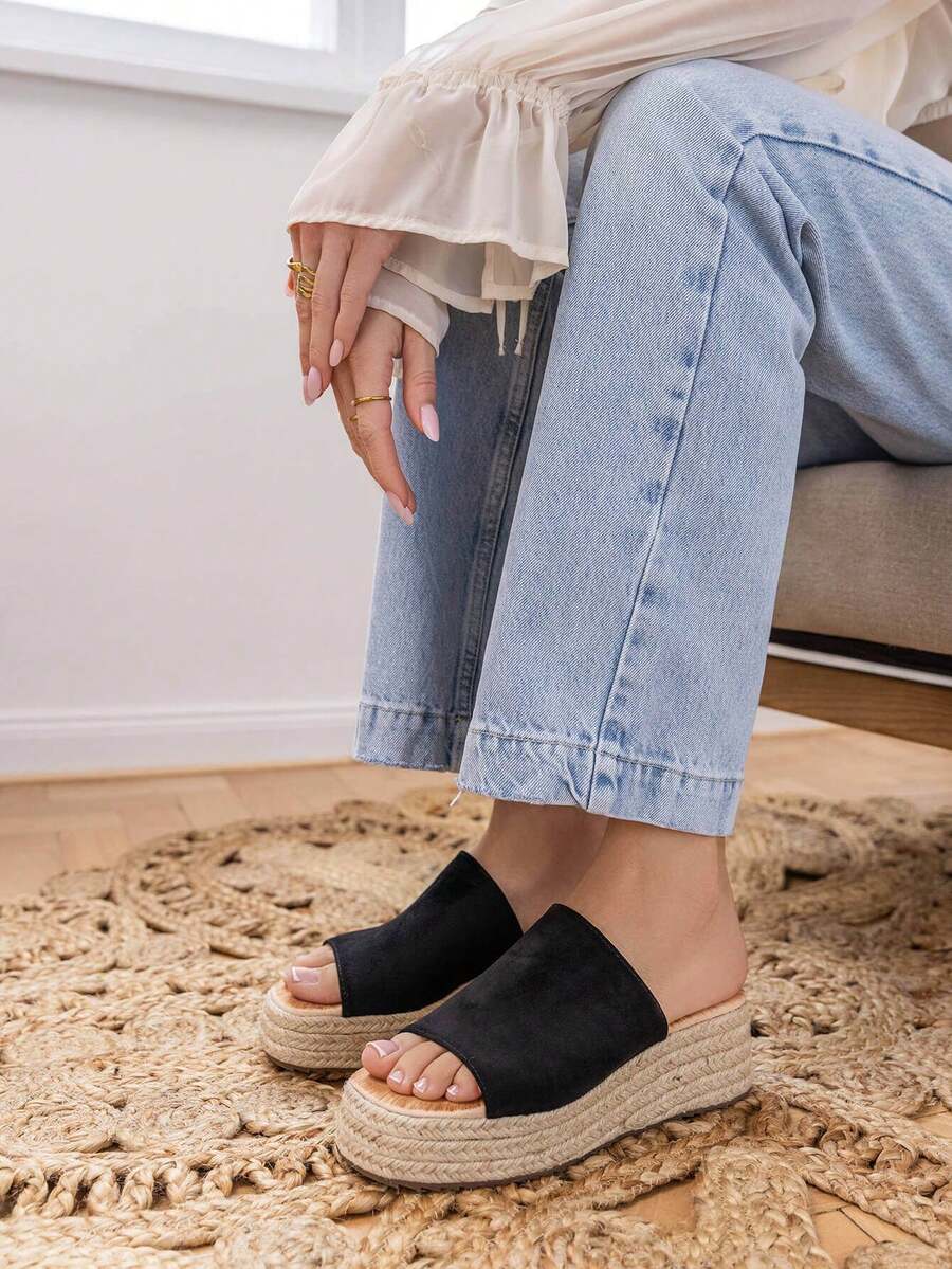 Damen Keil Sandale einfacher Lässig Alltags Mode - Schwarz - Übersicht 1