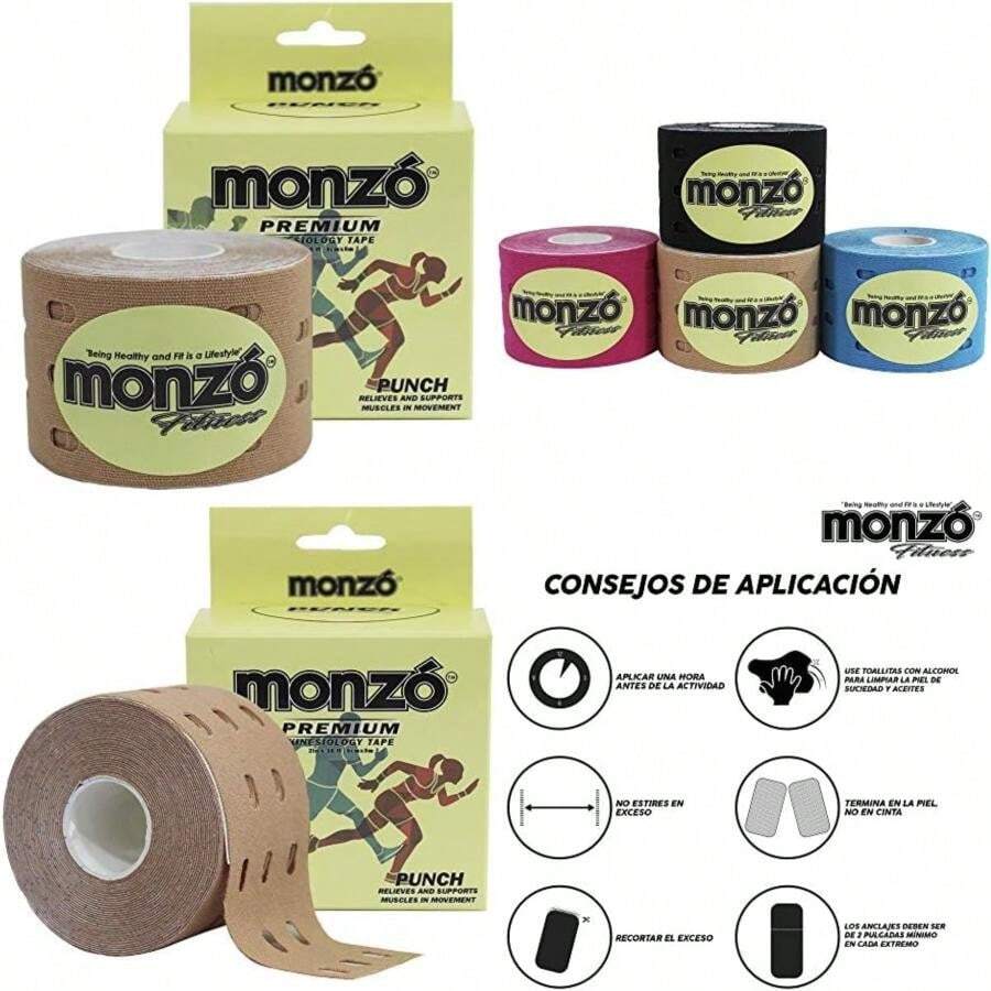 MONZÓ | Cinta Kinesiológica | Cinta Kinesio | Cintas Kinesiologicas con agujeros | Vendas Autoadhesivas | Cinta para Tape |Vendaje Adhesivo | Fisioterapia | Kinesiology Tape | Rollo de 5 metros x 5 cm | Versión |(Beige) - Multicolor - Ver 1