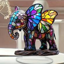 2D Bohemian Acrylic Colorful Elephant Standee Decor, No Electricity Needed, Suitable For Christmas, Valentine's Day, Father's Day, Graduation - Charming Gift For Her, Office And Home Decoration