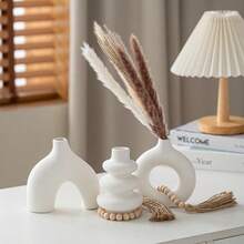 Bohemian Style Minimalist Donut Vase, Round Gourd Shape, Geometric Design, Vase Decor, Suitable For High-End Living Room Entrance, TV Cabinet, Home Decor, Dried Flower Vase, Desktop Ornament - White - View 5