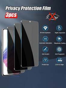 3 件防窥钢化玻璃屏幕保护膜适用于三星 Galaxy A54/A15/S23 FE/A05s/A34/A35/A55/A06/A16/A26/A36/A56/A07/A17 - 黑色 - 查看 8