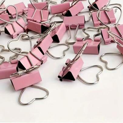 1个/10个粉色心形19毫米金属办公文件夹，折叠式设计，粉色心形回形针，办公用品文件夹，金属财务规划师文件夹夹，多功能粉色心形金属文件夹夹 - 链夹，适用于照片、标签、文件和办公/家居装饰DIY文具配件，情人节礼物，节日礼物