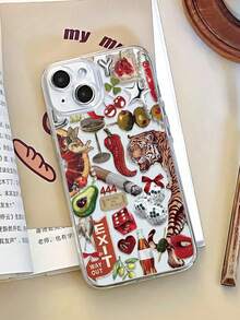 1pc Fashion Tiger Chili Pepper Collage Pattern Transparent TPU Anti-Fingerprint Phone Case Compatible With IPhone 16 ProMax/16/16 Pro/16 Plus/11/15/15 Pro/15 ProMax/12/13/14 ProMax/XS/XR/11 Pro/11 ProMax/12 Pro/12 ProMax/13 Pro/13 ProMax/7 Plus/14 Pro/14 ProMax/14 Plus/7 Plus/8 Plus/8/SE2/12 Mini/13 Mini, Soft Shell, Anti-Yellowing