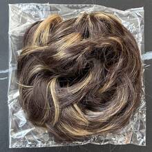 合成凌乱发髻假发片，带松紧带，金棕色波浪卷发髻接发，厚实发髻假发片，女士适用 - 彩色 - 查看 12