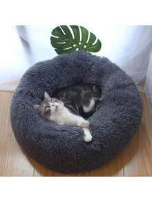 High Plush Pet Bed, Deep Sleep Cat Dog Universal, Large Medium Small Pet Plush Nest, Home Warm Round Pet Bed, High Edge Design, Soft Comfortable Pet Bed, Suitable For Cats Dogs Small Pets - Dark Grey - View 10