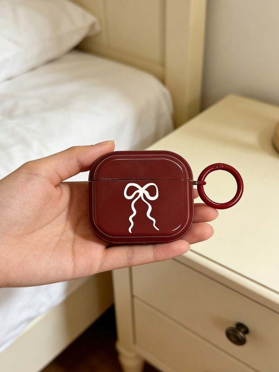 1pc Red Background White Bow Earphone Case, TPU Earphone Protective Cover Compatible With Airpods 4/3, 2/Pro, Girly Style