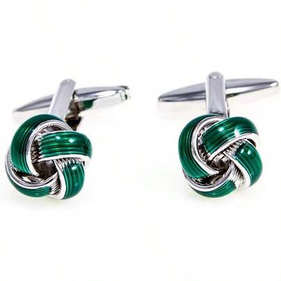 MRCUFF Par de gemelos de nudo verde en una caja de regalo de presentación y paño de pulido