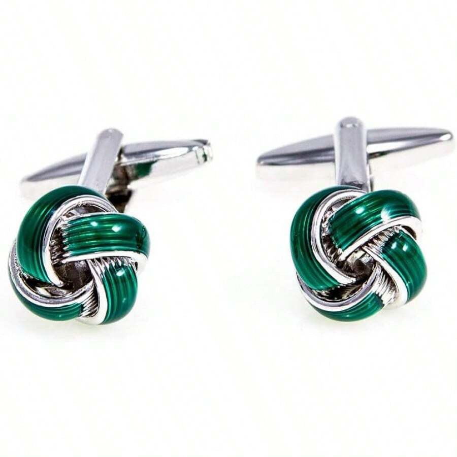 MRCUFF Par de gemelos de nudo verde en una caja de regalo de presentación y paño de pulido - 1 - Ver 1