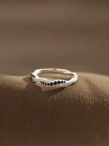 A Personalized Custom Wave Birthstone Ring, This Charming Dual Birthstone Wave Ring Celebrates The Special Bond Between You And Your Daughter. Two Sparkling Birthstones Dance Together In An Elegant Wave Design, Symbolizing The Beautiful Connection Between You. Very Suitable For Mothers Who Want To Keep Their Daughter's Birthstone In Their Heart Or As A Meaningful Gift - Silver - View 4