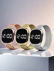 3pcs Square Digital Display Electronic Watch / BFF Watch Magnetic Closure Milanese Watch Band Digital Sport Watch