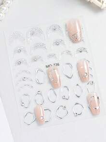 Stickers pour ongles avec design asymétrique de ligne en or, argent et strass. Décalcomanies coulissantes pour la décoration de mariage, accessoires élégants de manucure DIY. Fournitures pour ongles - Multicolore - Voir 4