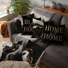 MEMNUN 6pcs Modern Minimalist Black Gold Marble Texture "Home Sweet Home & Bless This Home" Printed Throw Pillow Covers [No Pillow Insert], 17.7*17.7in(45*45cm)/19.69*19.69in(50*50cm)/15.75*15.75in(40*40cm), [Single-Sided Printing] Polyester Cushion Covers For Sofa, Bed, Living Room, Bedroom, Car, Office, Hotel Decor, Perfect Gift For Family And Friends, All Seasons - Brown - View 10