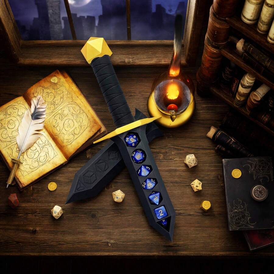 Prop Large Sword With Standard Dice Storage Function, Suitable For TPRG Fans Aged 14+ And Tabletop RPG Dice Holder & Accessory