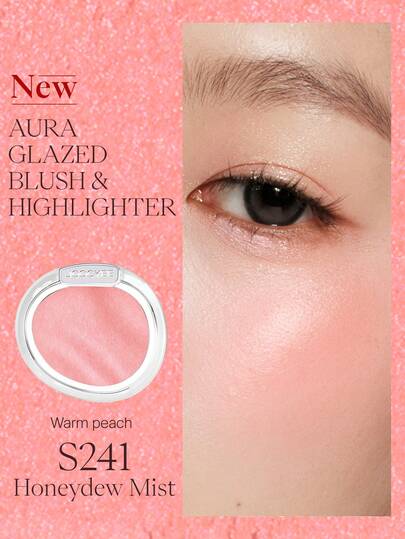 JOOCYEE RUBOR Y ILUMINADOR GLASEADO AURA, Iluminador con brillo perlado para realzar el cutis, Rubor con acabado satinado en tonos iridiscentes del arcoíris