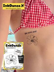 1 Kit "Detailed Hibiscus" Revolutionary Technology Tattoos, Semi-Permanent Tattoos, Flower, Temporary Tattoos, Long Lasting, Women Fake Tattoos, Water-Resistant, Authentic Tattoo Look, Plant-Based, Present S001 - Black - View 1