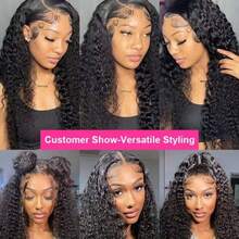 Hidden Strap 360 Full Lace Front Wigs Human Hair 250 Density Invisible Strap Deep Wave Lace Front Wigs Human Hair Pre Plucked Bleached Konts Deep Wave HD Lace Frontal Wig With Drawstring Natural Hairline 360 Glueless Curly Human Hair Wigs With Baby Hair - Natural Black - View 11