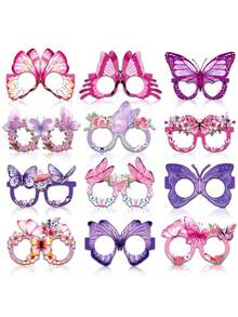12pcs/6pcs Floral & Butterfly Pattern Paper Glasses, Party Decorations, Butterfly Theme Party Photo Props, Colorful Butterfly Glasses, Butterfly Theme Birthday Party Decorations - Multicolor - View 1