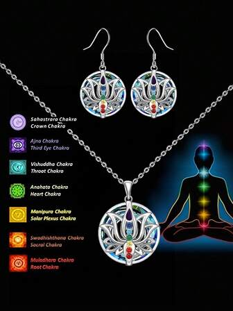 1pc Elegant 7 Chakra Lotus Flower Pendant Necklace, Yoga Chakra Healing Stone Bar Necklace For Women, Energy Balance Jewelry For Party, Anniversary, Birthday Gift