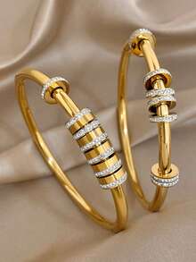 18K镀金不锈钢优雅锆石现代圆柱形可叠戴手镯套装，女士礼物，母亲节礼物，圣诞节嘉年华冬季珠宝，婚礼/舞会/派对/日常配饰，周年纪念日情人节波西米亚风珠宝，伴娘生日礼物 - 彩色 - 查看 1