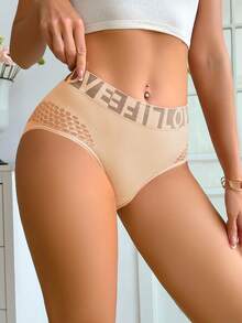 3pcs/Pack Women's Seamless Letter Print Hollow Out Thong Panties, Multicolor - Multicolor - View 3