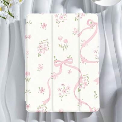 Ốp lưng máy tính bảng họa tiết hoa, nơ ruy băng, tương thích với iPad 9.7/10.2/10.5/10.9/12.9/Pro 11, thế hệ thứ 10, tương thích với Samsung Galaxy Tab S6 Lite 10.4 inch, tương thích với Kindle Paperwhite thế hệ thứ 12 2024, Kindle (thế hệ thứ 11) phiên bản 2022, mềm mại và chống rơi vỡ, chân đế thông minh/tự động bật/tắt màn hình.