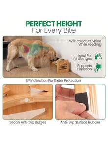 Adjustable Bamboo & Wood Pet Bowl Stand For Small/Medium Dogs & Cats, Raised Feeder Holder For Dog/Cat Food & Water Bowls
