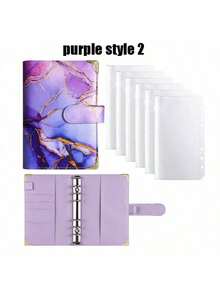 1 Set A6 Or 2 Sets New Marble Pattern Loose Leaf Binder With Copper Corners & 6 Zipper Bags, Back To School, School Supplies,Savings Plan,Biweekly Savings Plan,10000 Savings Plan,Savings Strategy - Multicolor - View 20