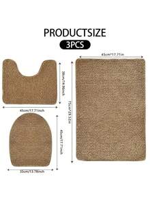1/3pcs Minimalist Style Beige Carpet, Bathroom Decorative Toilet Mat Set, Soft Bathroom Rug Carpet Including Bath Mat, U-Shaped Mat, Toilet Lid Cover, Machine Washable, Suitable For Bathroom Shower Area, Vanity Area, Multi-Purpose Rug, Durable For All Seasons, Great Gift Idea For Holidays, Autumn Decor - Beige - View 2