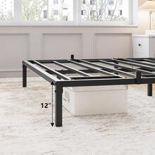 Marco de cama completo de 12 pulgadas, sin necesidad de somier, plataforma de metal resistente, tamaño completo para dormitorio, fácil de montar, silencioso, color negro. - 75,2" de largo x 53,9" de ancho x 12" de alto - Ver 4