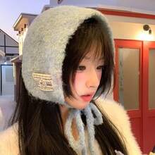 1pc Vintage Patch Label Knitted Ear Muffs, Women's Tie-Up Wool Ear Warmers With Ear Protection, Fashion Versatile Cold-Proof Ear Muffs, Autumn/Winter Outerwear Accessory - Multicolor - View 3