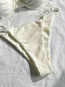Conjunto de Maiô Bikini com Top Sem Costas Ajustável com Alça Lateral e Calcinha Fio Dental, Roupa de Banho para Praia e Férias de Verão
