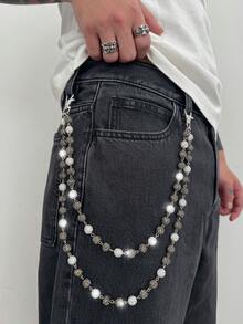 1 件时尚优雅简约多层水晶链腰带，男士独特身体链装饰裤子 - 水鑽腰鏈 - 查看 12