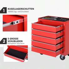Workshop Trolley With Wheels, Tool Trolley With 5 Drawers, Lockable Rolling Trolley With EVA Mat, Mobile Assembly Trolley, Max. Load 150 Kg, Steel, Red, On-Site - 紅色 - 查看 4