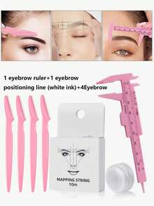 6支迷你塑料眉尺，眉毛绘制尺工具，迷你游标卡尺双刻度塑料尺，粉色微刻眉毛纹身化妆尺，便携式塑料眉尺，游标卡尺，纹身尺，尺子，眉毛修剪器，永久化妆测量工具，化妆工具，眉毛纹身尺+黑色墨水眉毛定位线 - 彩色 - 查看 1